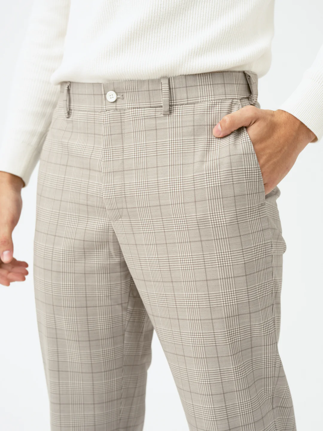 Squirrel Beige Checks Merino Wool Pants - Image 9
