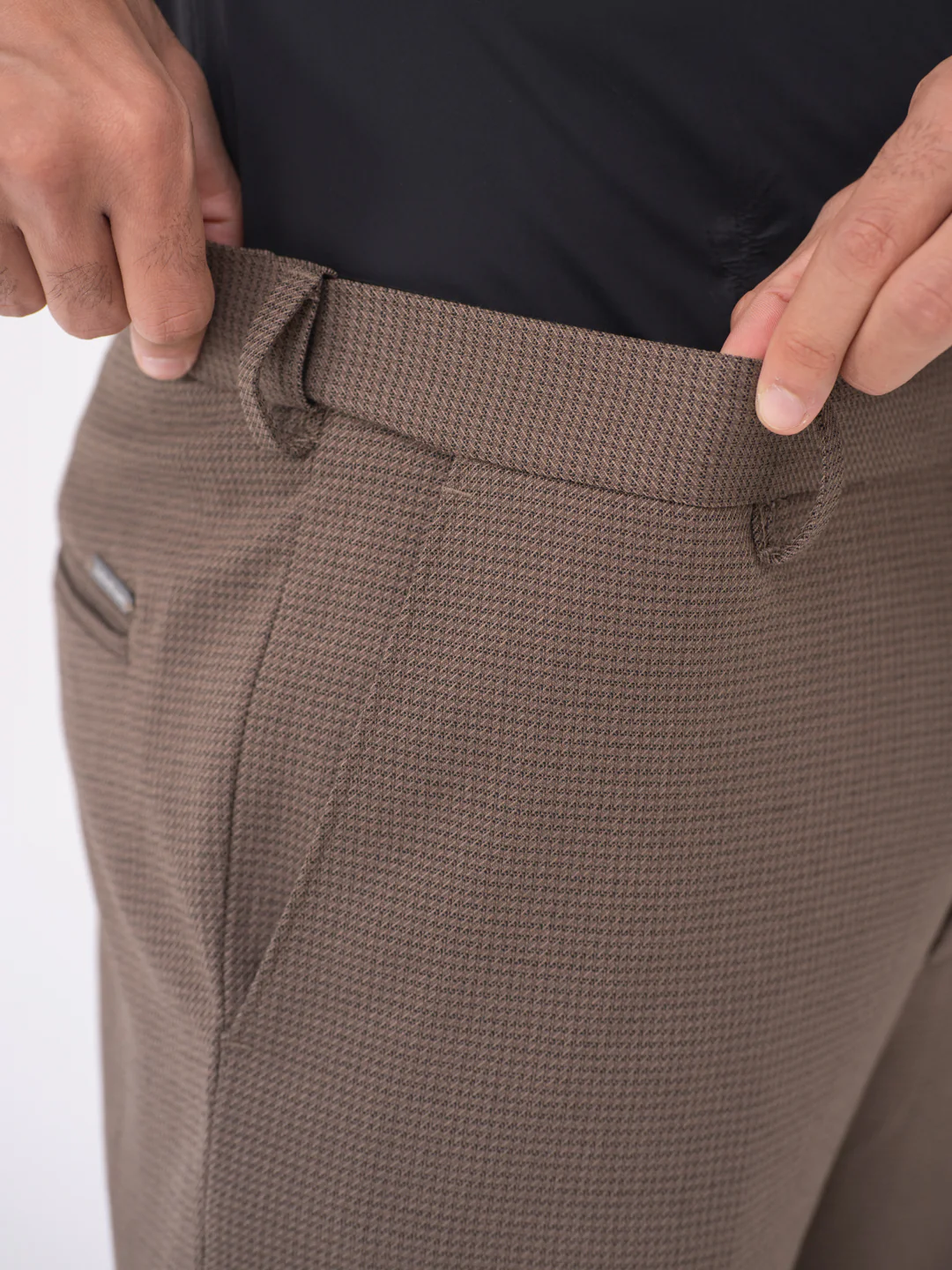Stag Brown Textured Slim Fit Stretch Formal Pants - Image 4