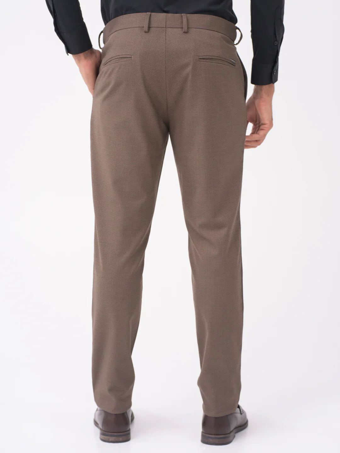 Stag Brown Textured Slim Fit Stretch Formal Pants - Image 6