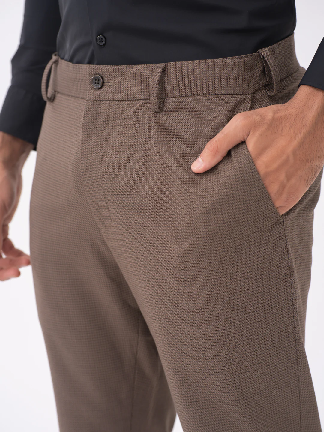 Stag Brown Textured Slim Fit Stretch Formal Pants - Image 8