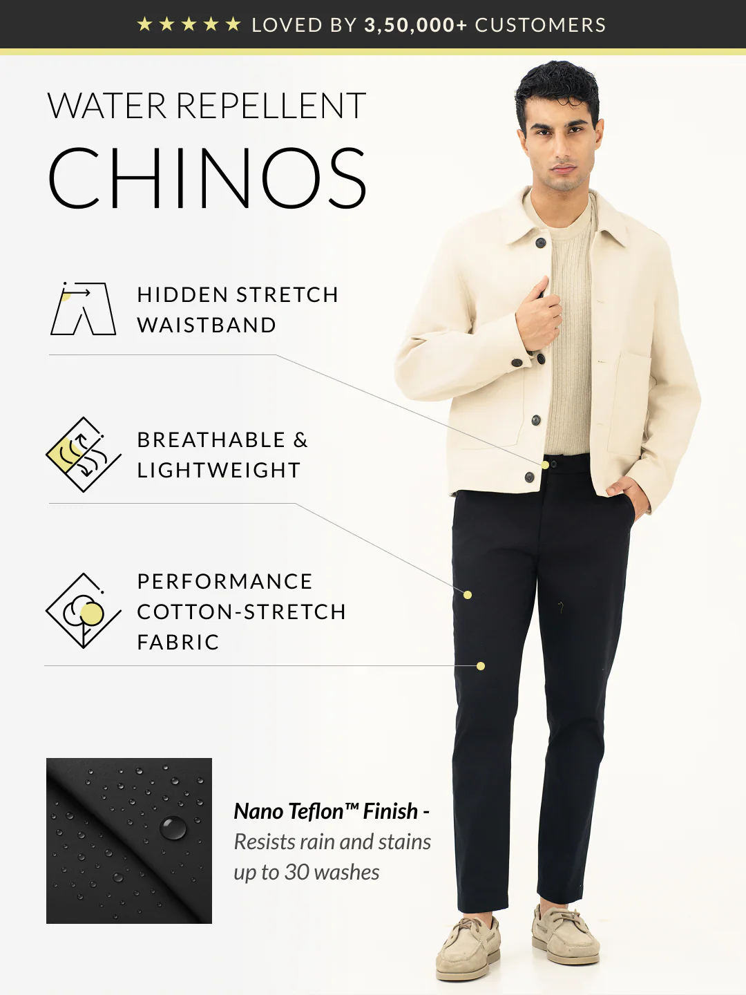 Stormguard Black Slim Fit Stretch Chinos - Image 2