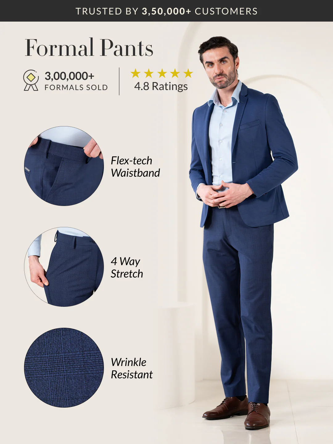 Strategist Blue Checks Relaxed Fit Stretch Formal Pants - Image 2