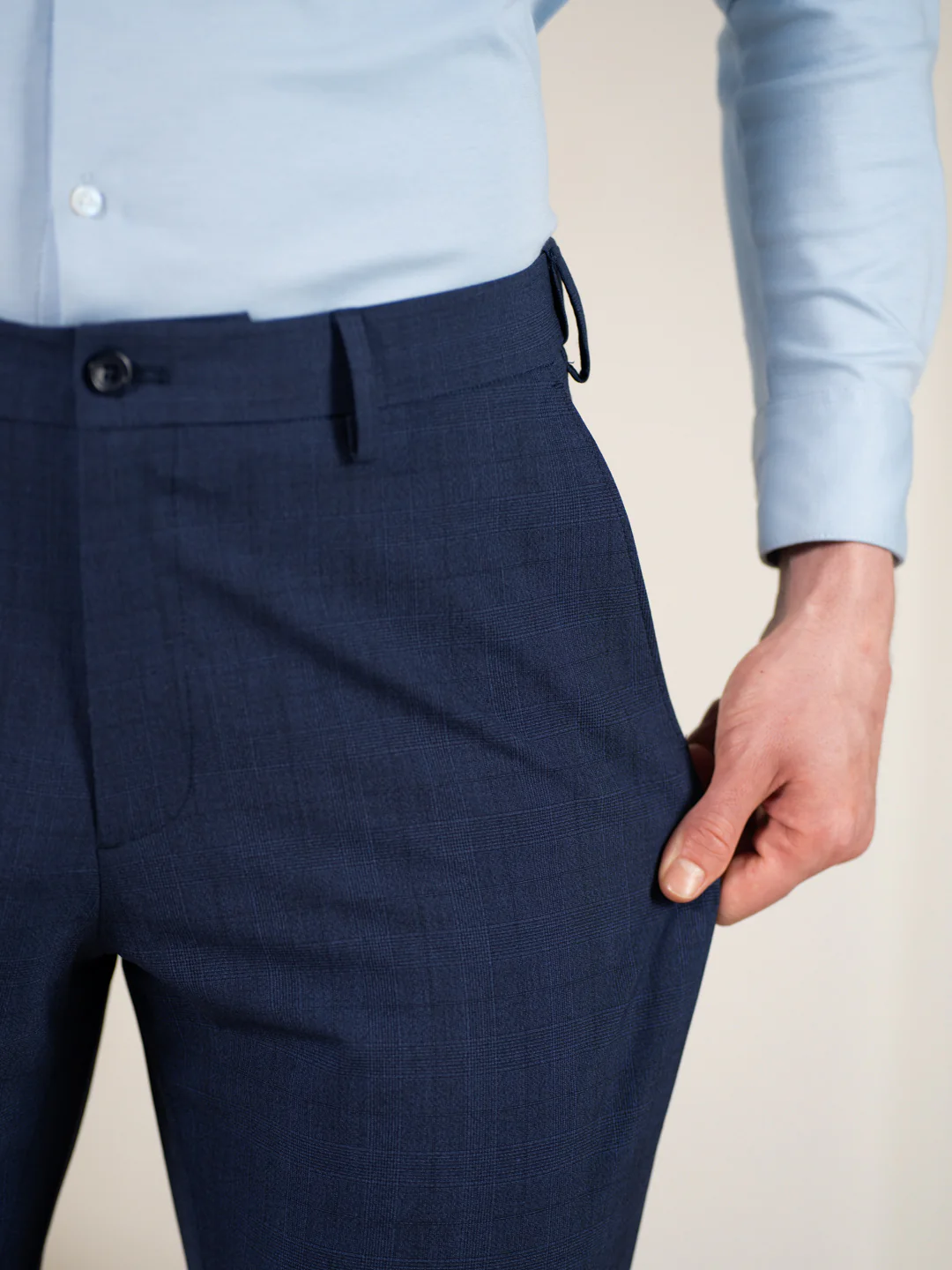 Strategist Blue Checks Relaxed Fit Stretch Formal Pants - Image 3