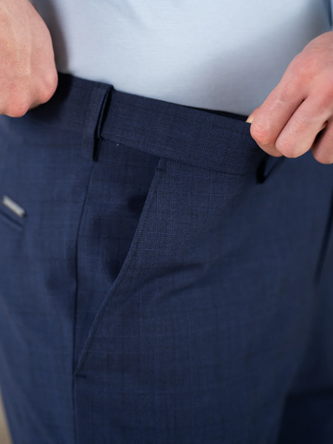Strategist Blue Checks Relaxed Fit Stretch Formal Pants - Image 4
