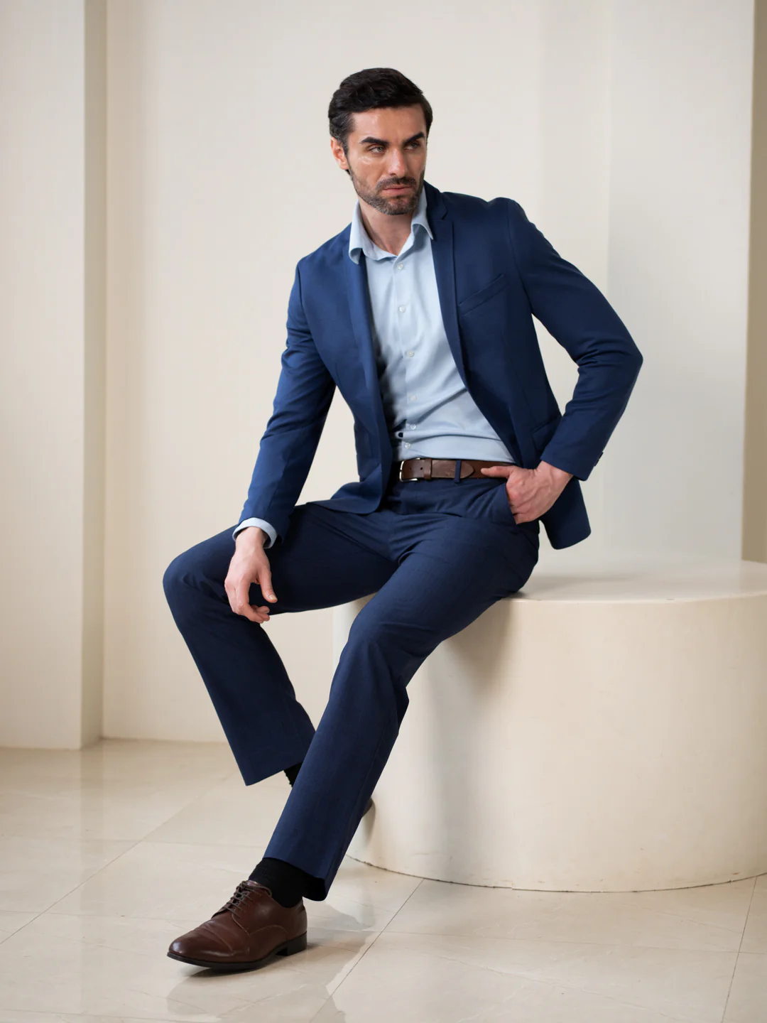 Strategist Blue Checks Relaxed Fit Stretch Formal Pants - Image 5