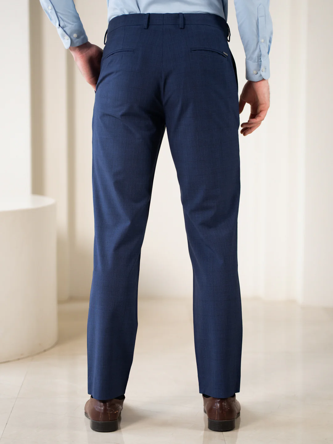 Strategist Blue Checks Relaxed Fit Stretch Formal Pants - Image 6