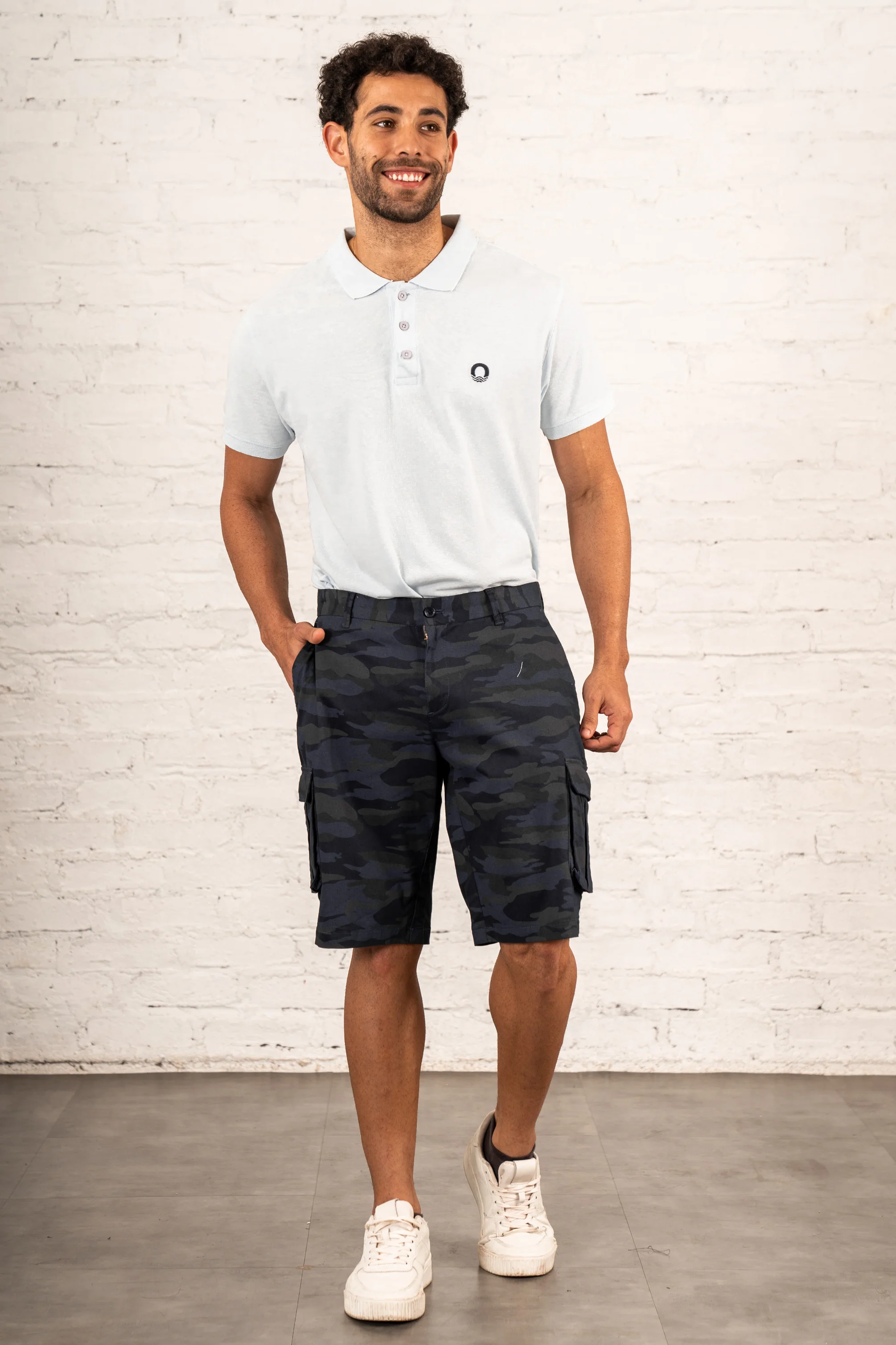 Stretch Navy Camo Cargo Shorts - Image 2