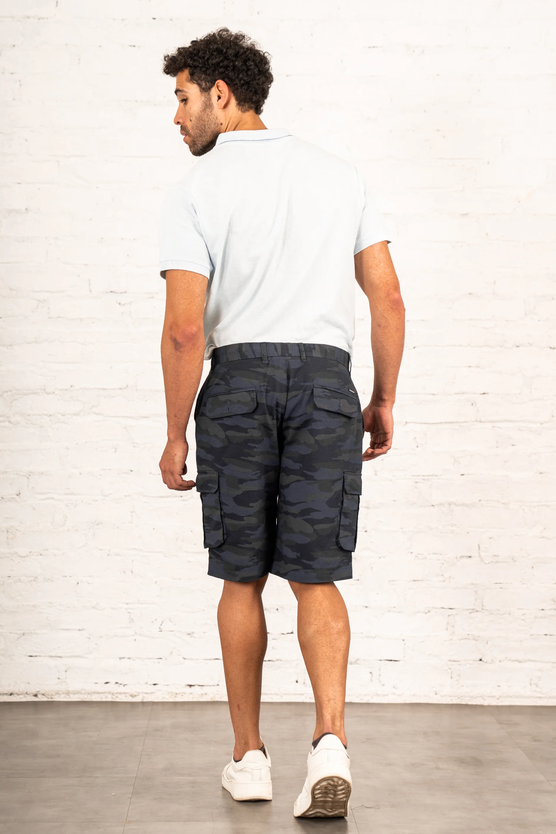 Stretch Navy Camo Cargo Shorts - Image 4