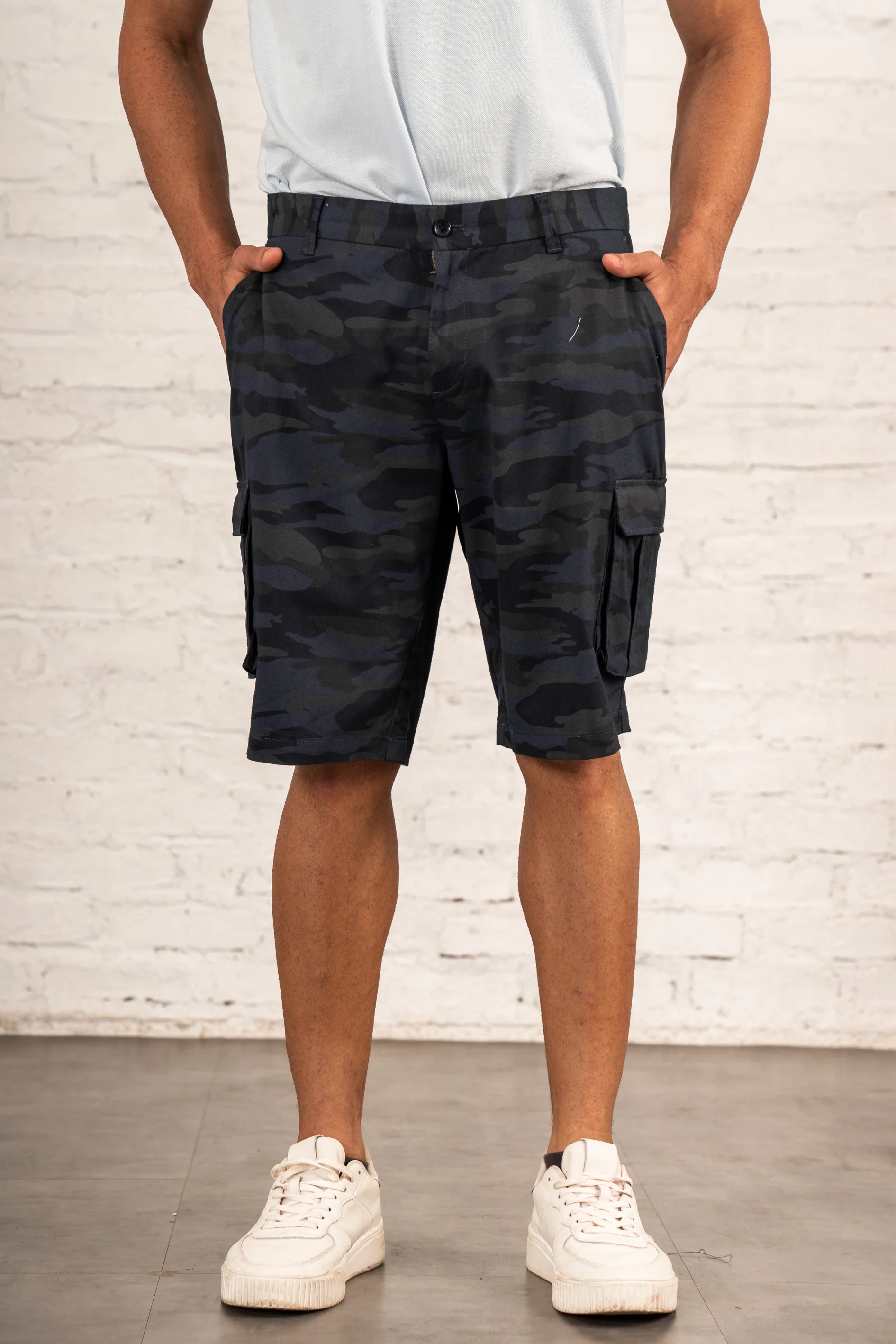 Stretch Navy Camo Cargo Shorts - Image 5