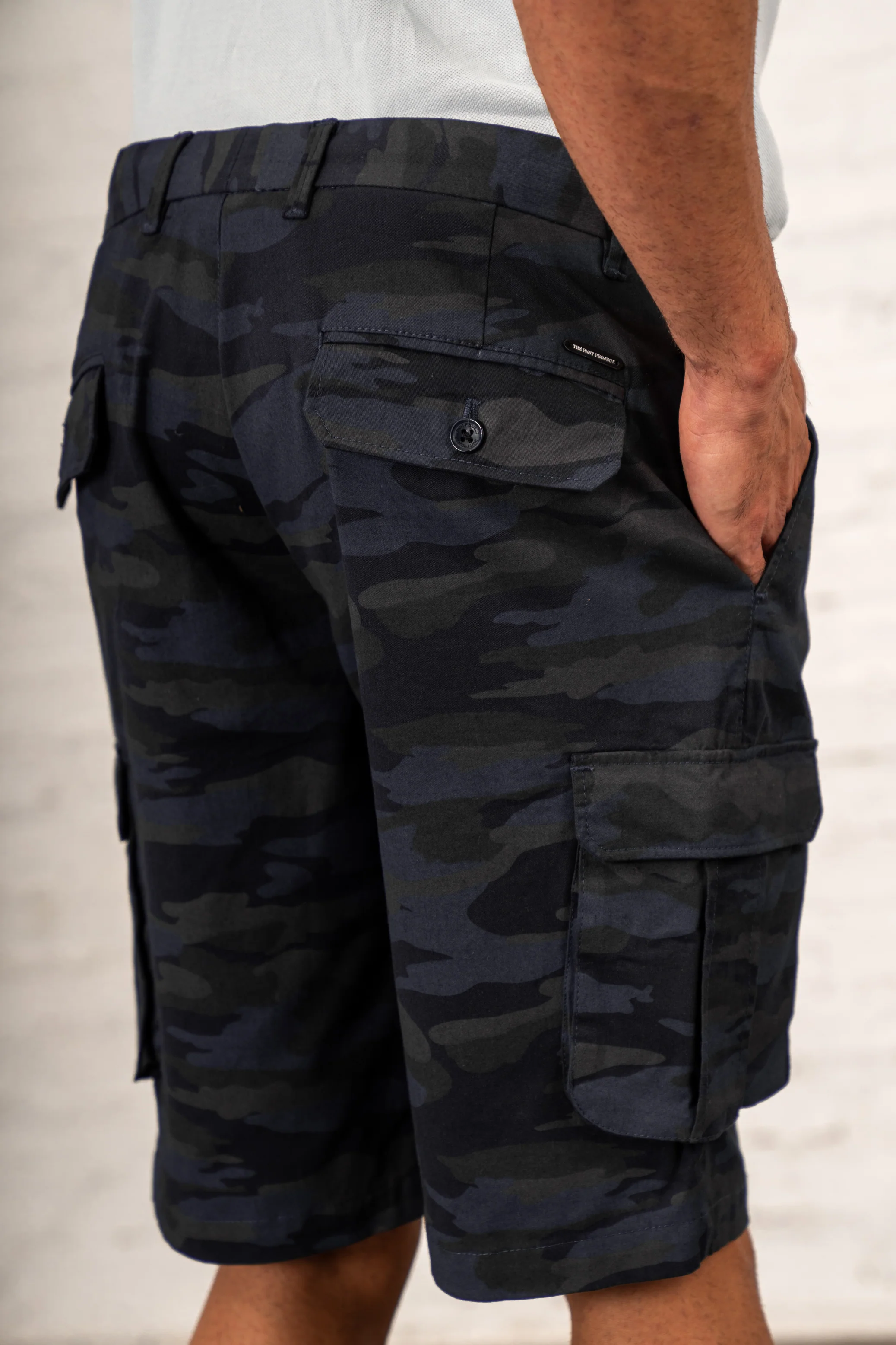 Stretch Navy Camo Cargo Shorts - Image 6