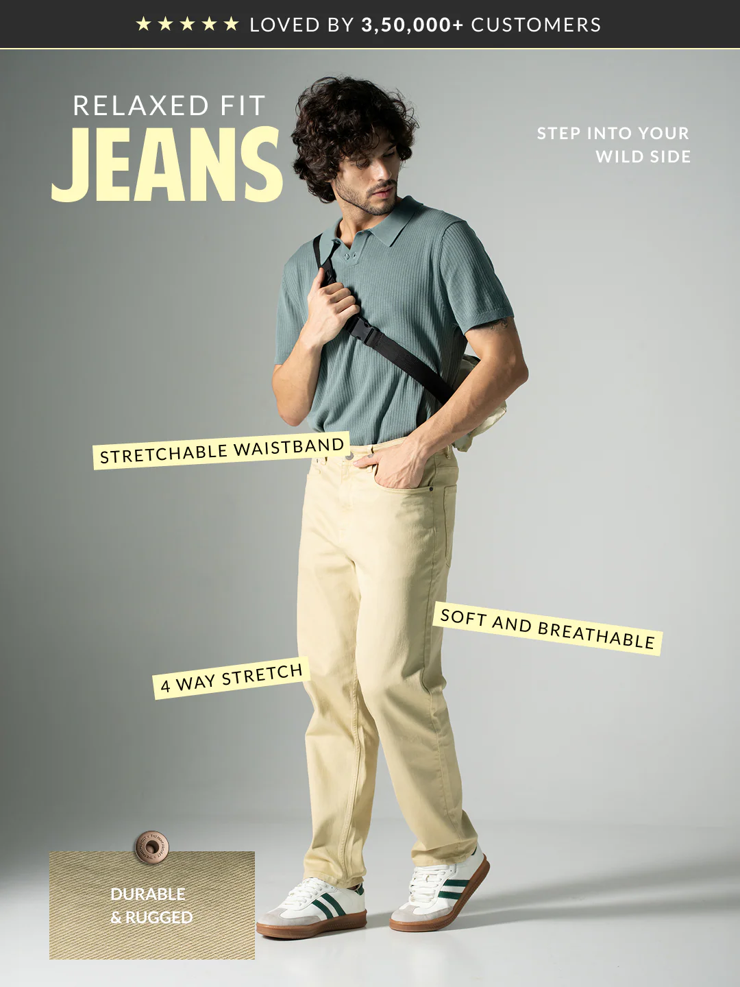 Sunbeam Beige Relaxed Fit Jeans - Image 3