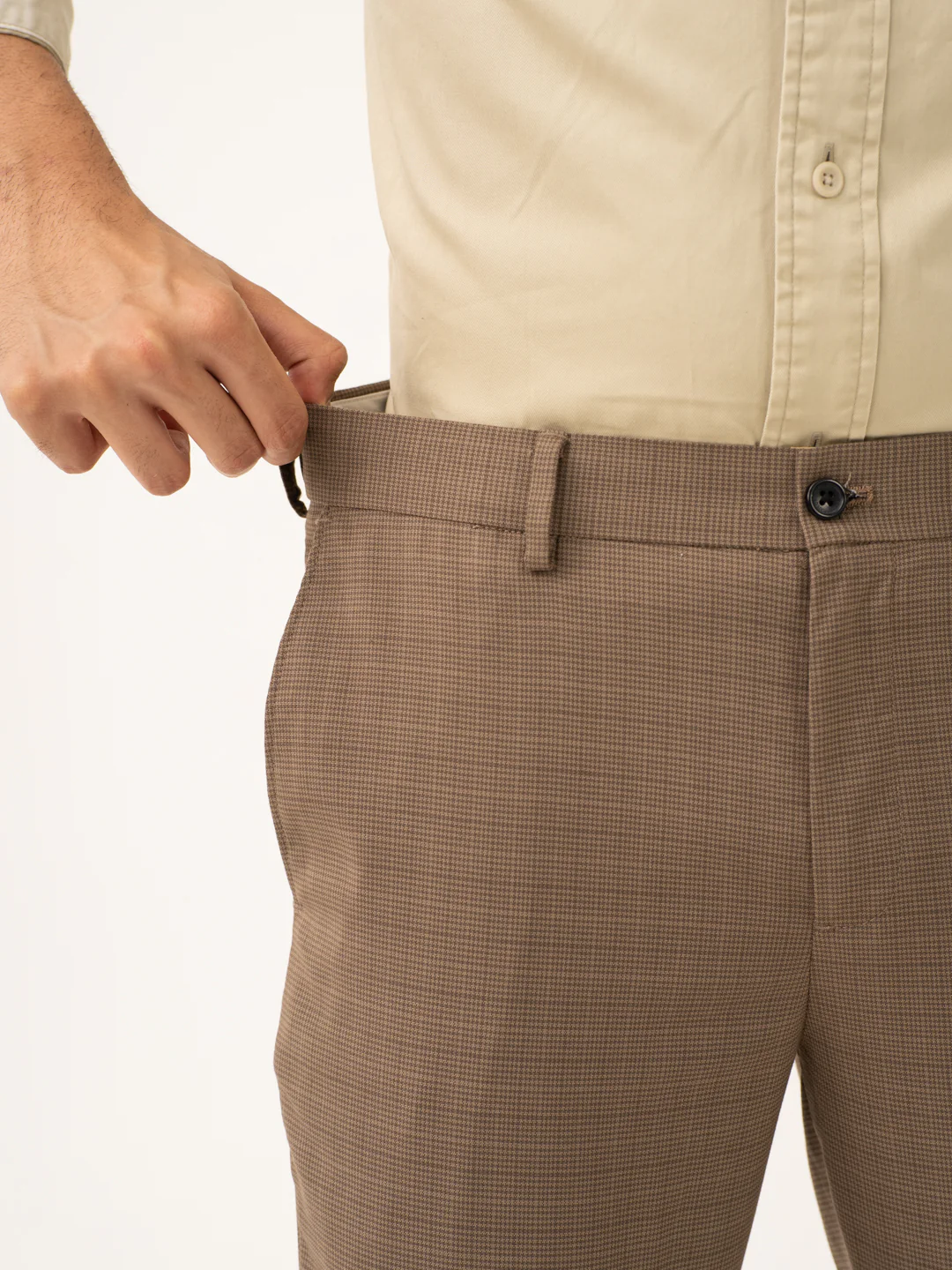 Tavian Khaki Houndstooth Stretch Formal Pants - Image 10