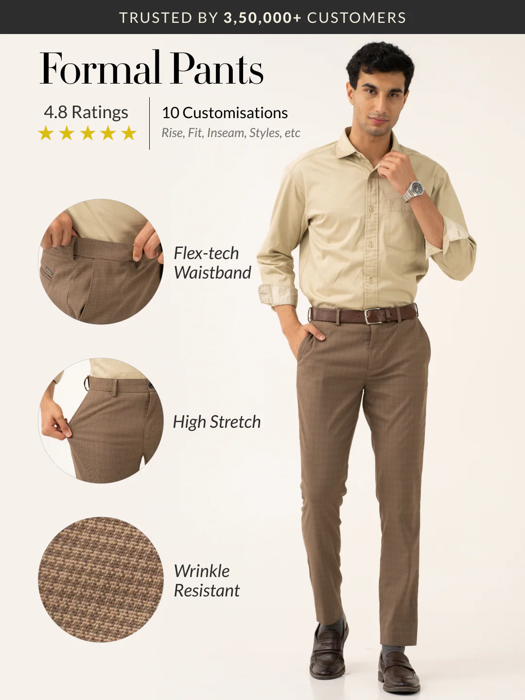 Tavian Khaki Houndstooth Stretch Formal Pants - Image 2