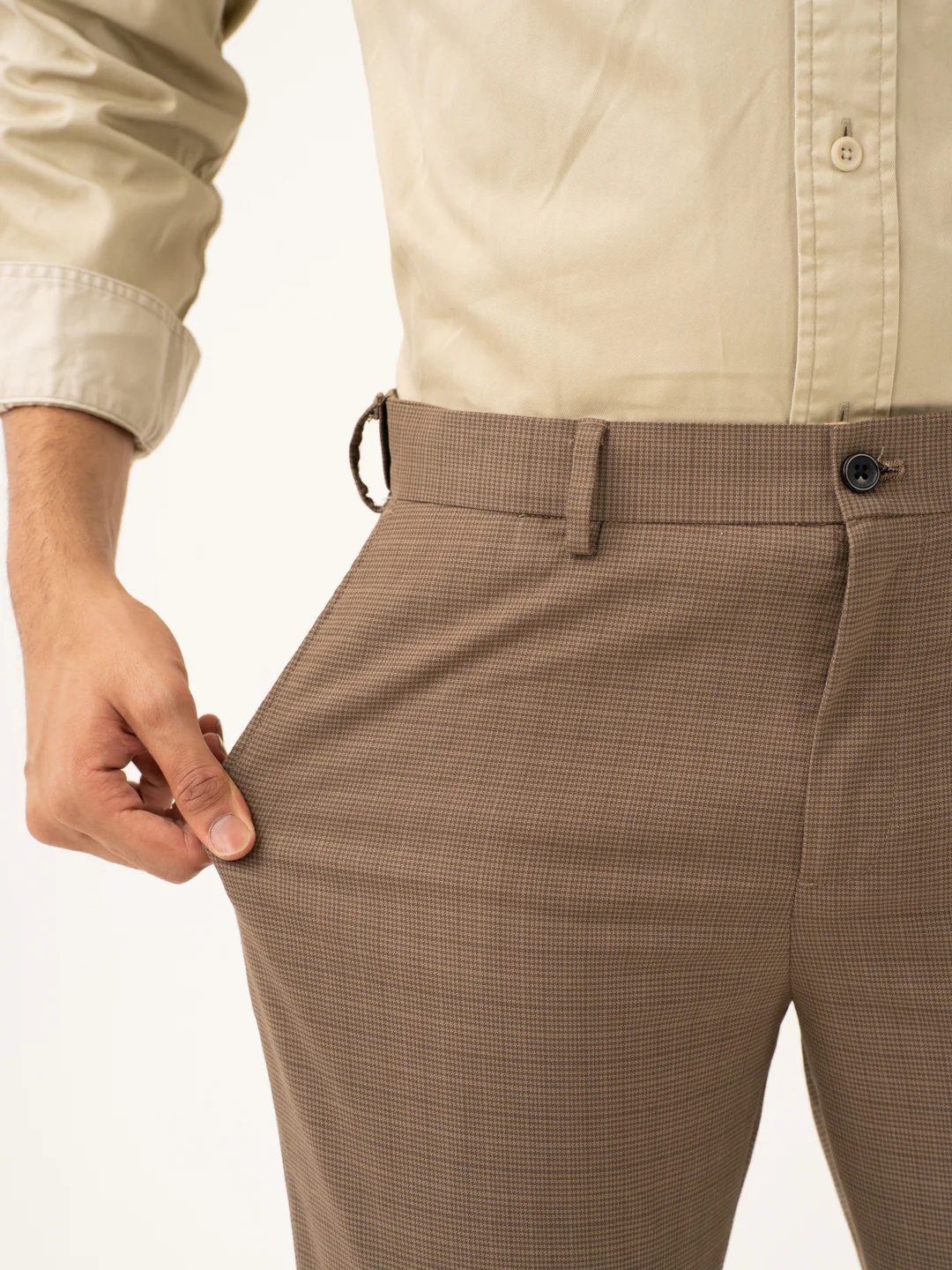 Tavian Khaki Houndstooth Stretch Formal Pants - Image 4