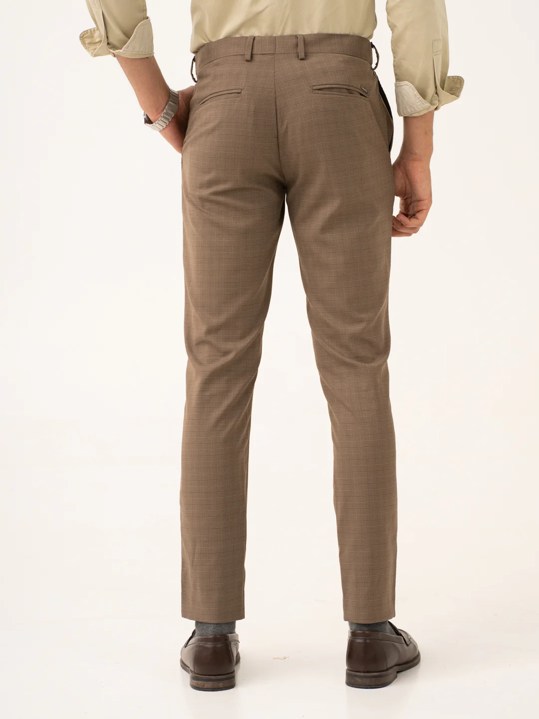 Tavian Khaki Houndstooth Stretch Formal Pants - Image 5