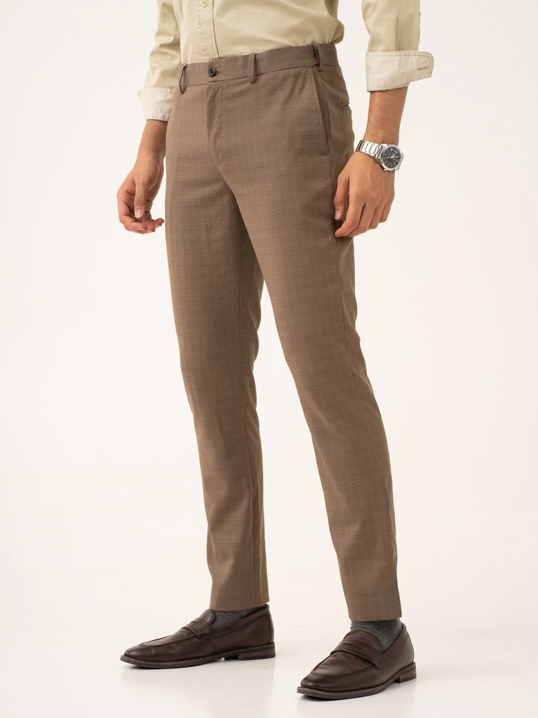 Tavian Khaki Houndstooth Stretch Formal Pants - Image 6