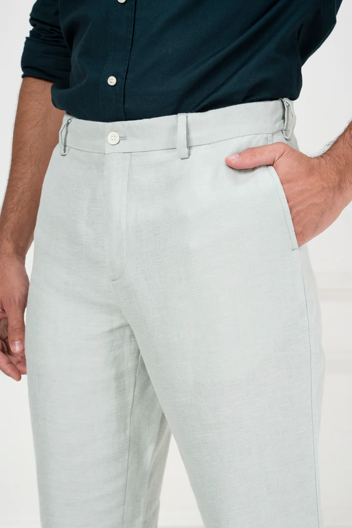 Tea green 100% Linen Pants - Image 3