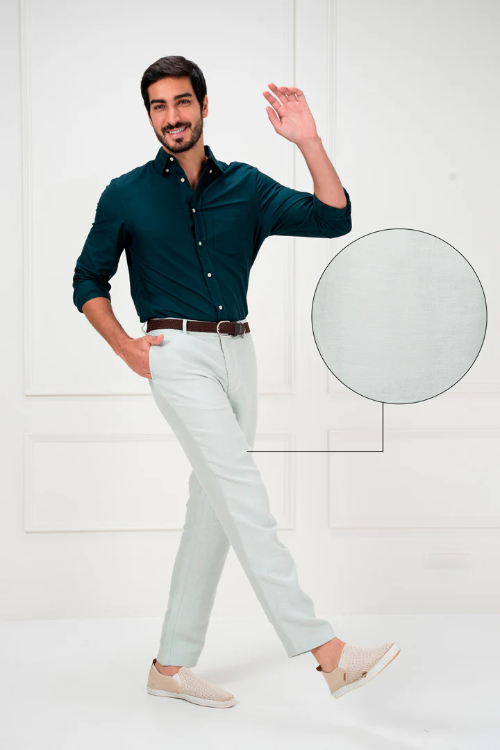 Tea green 100% Linen Pants - Image 5