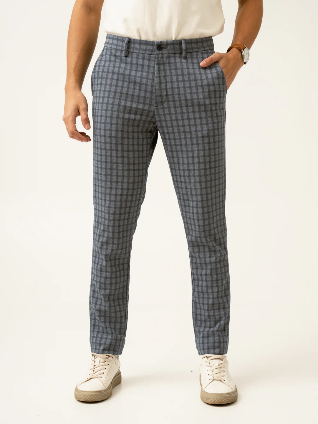 Teal Blue Window Checks Power-Stretch Pants - Image 3