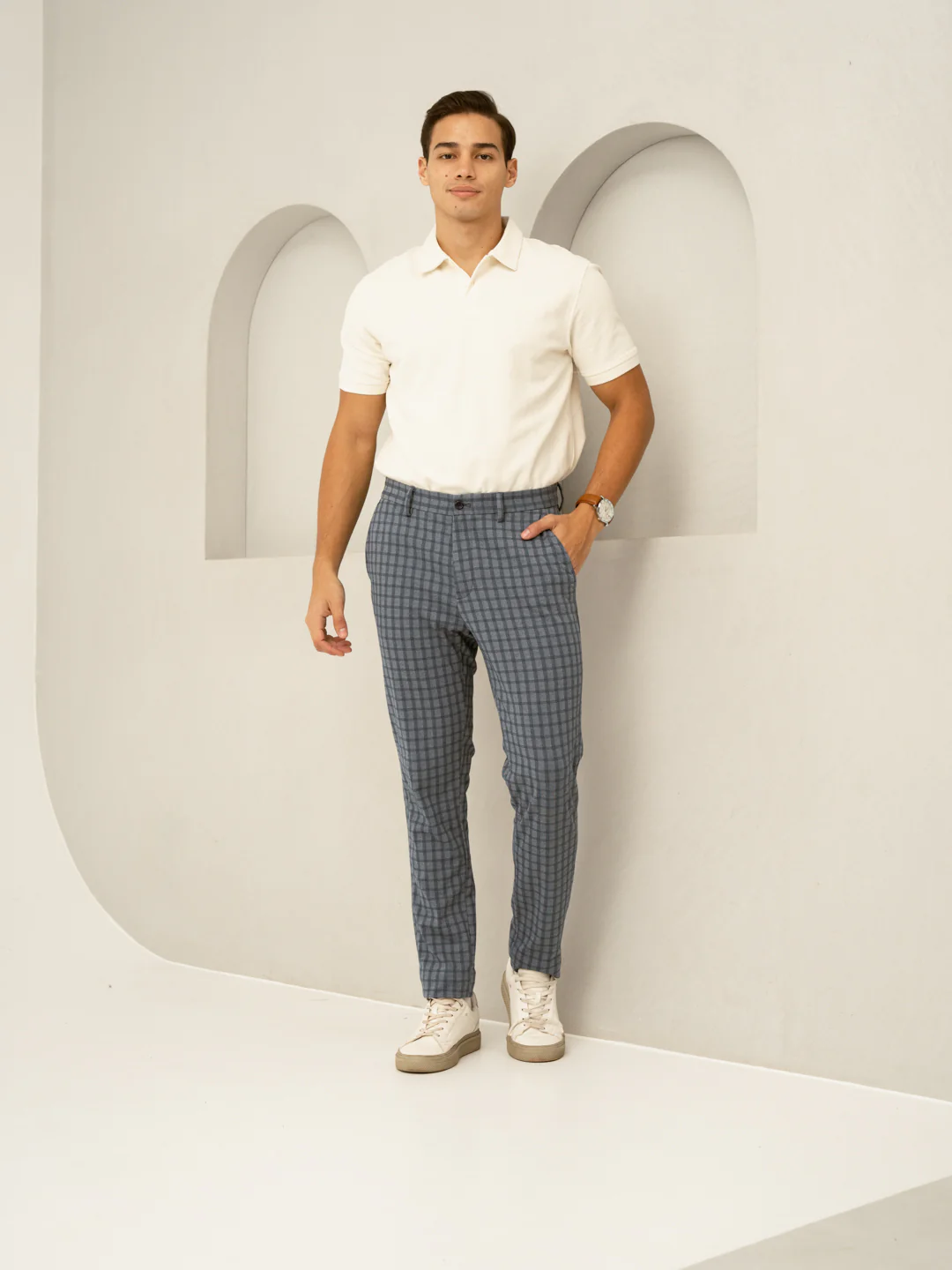 Teal Blue Window Checks Power-Stretch Pants - Image 5