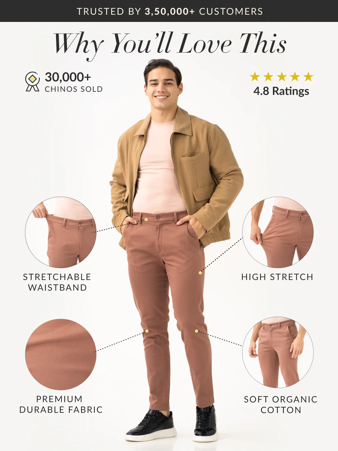 Terracotta Brown Slim Fit Stretch Chinos - Image 2