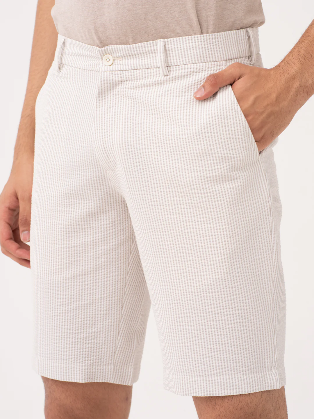 Terrain Taupe Stripes Seersucker Chino Shorts - Image 3