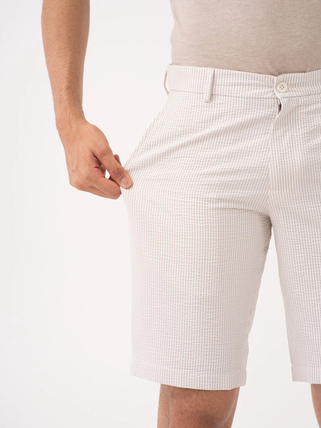 Terrain Taupe Stripes Seersucker Chino Shorts - Image 5