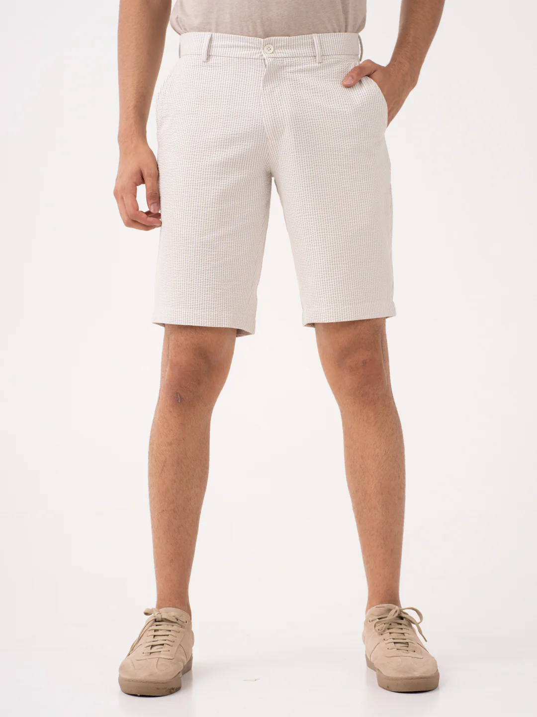 Terrain Taupe Stripes Seersucker Chino Shorts - Image 7