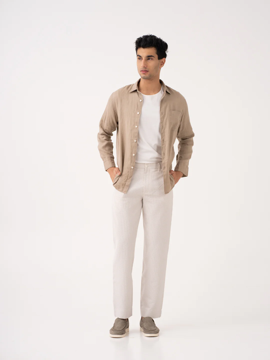 Terrain Taupe Stripes Seersucker Pants