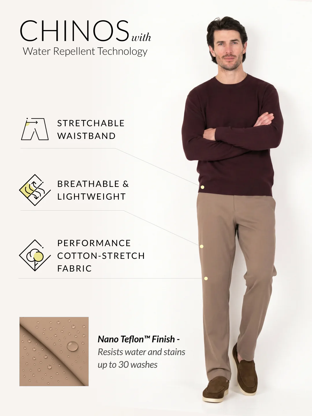 Terranova Khaki Relaxed Fit Stretch Chinos for Men - Image 3