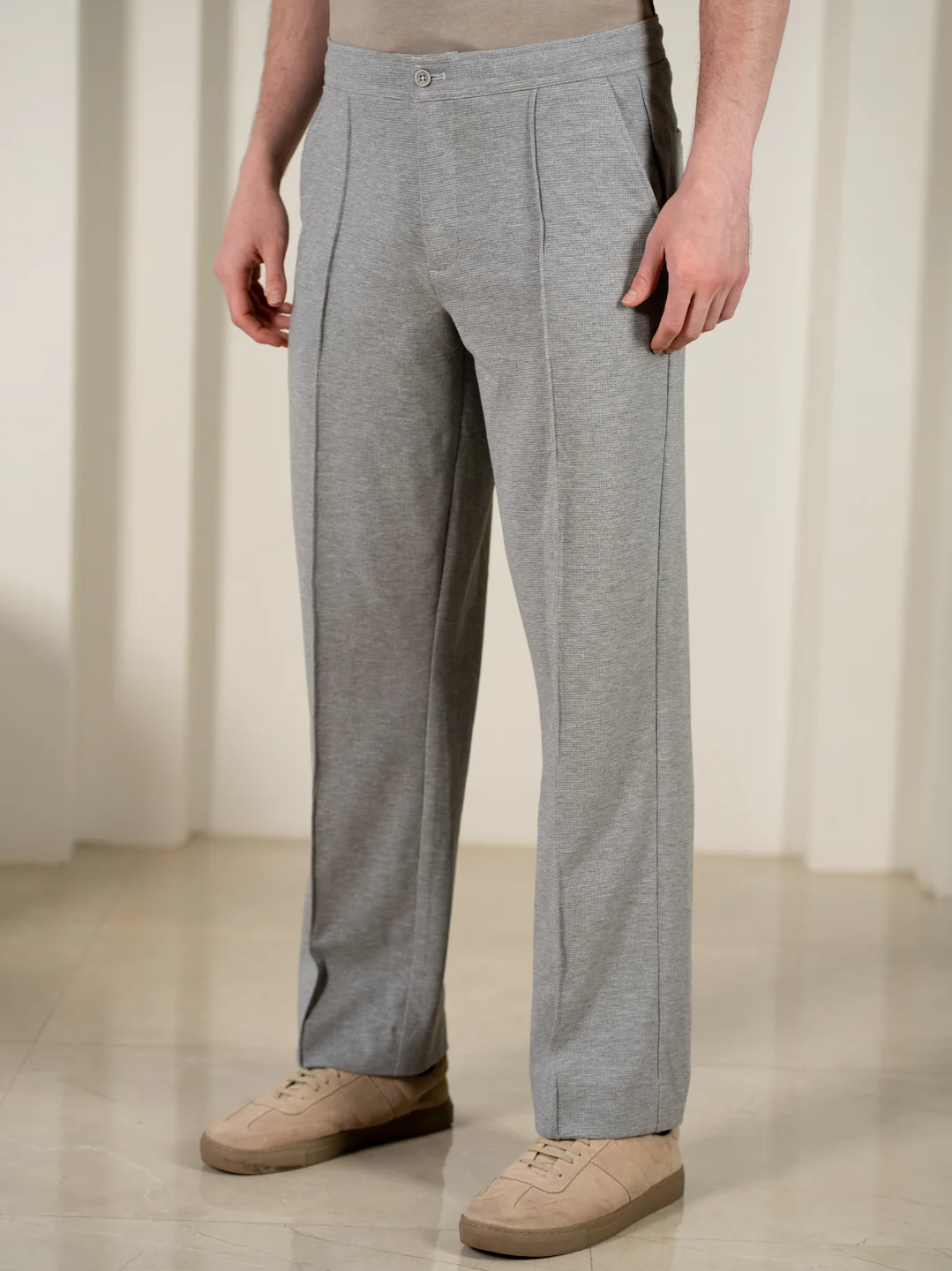 Tharn Grey Relaxed Fit Power Stretch Korean Pintuck Pants - Image 10