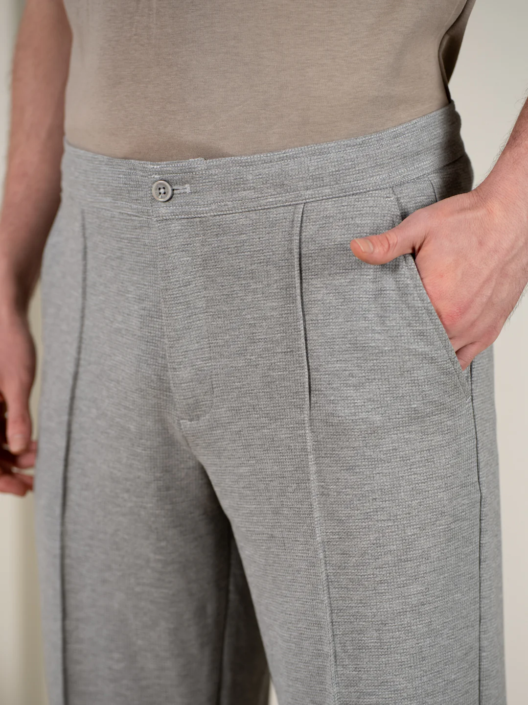 Tharn Grey Relaxed Fit Power Stretch Korean Pintuck Pants - Image 11