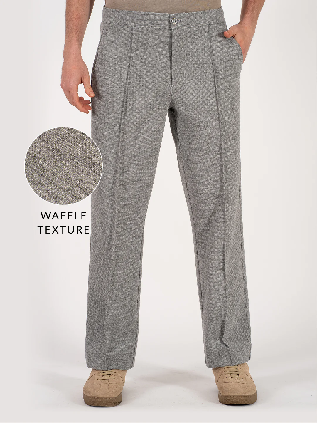 Tharn Grey Relaxed Fit Power Stretch Korean Pintuck Pants - Image 2