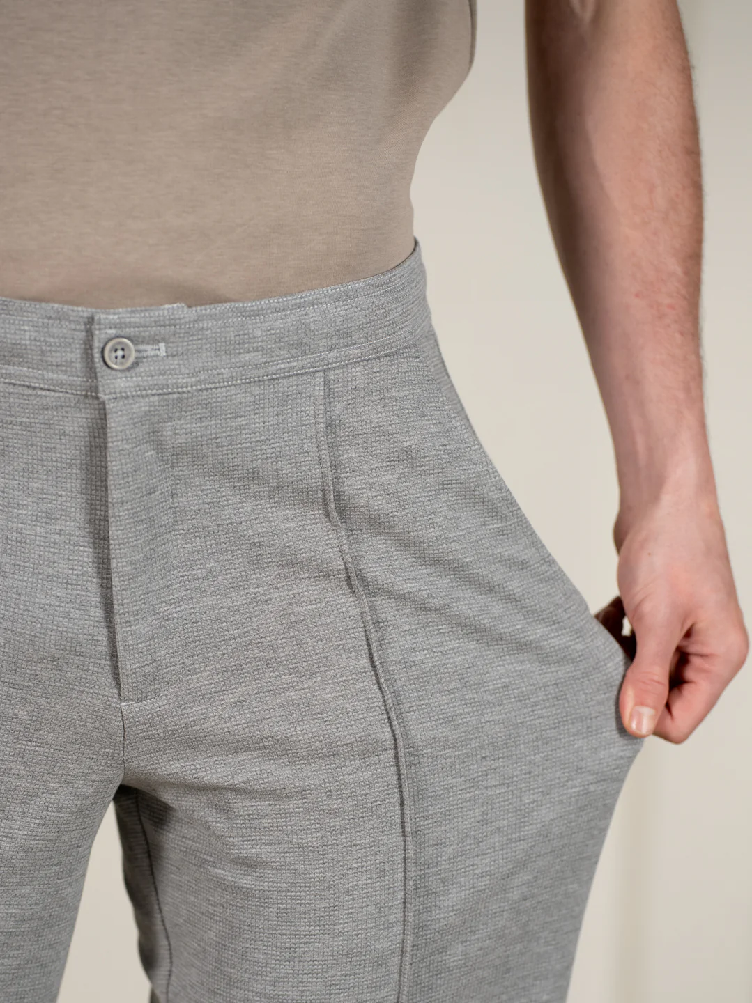 Tharn Grey Relaxed Fit Power Stretch Korean Pintuck Pants - Image 4