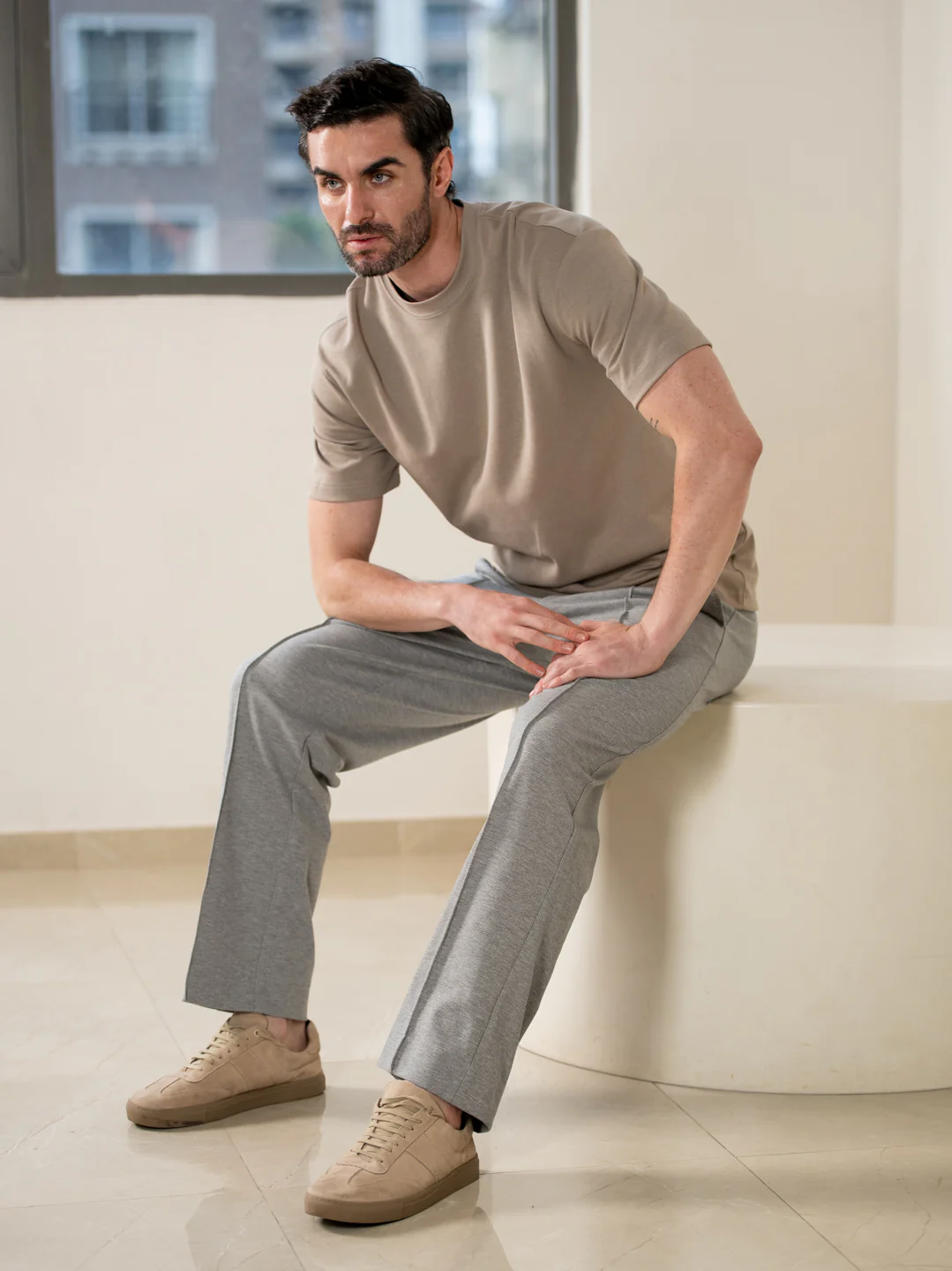 Tharn Grey Relaxed Fit Power Stretch Korean Pintuck Pants - Image 9