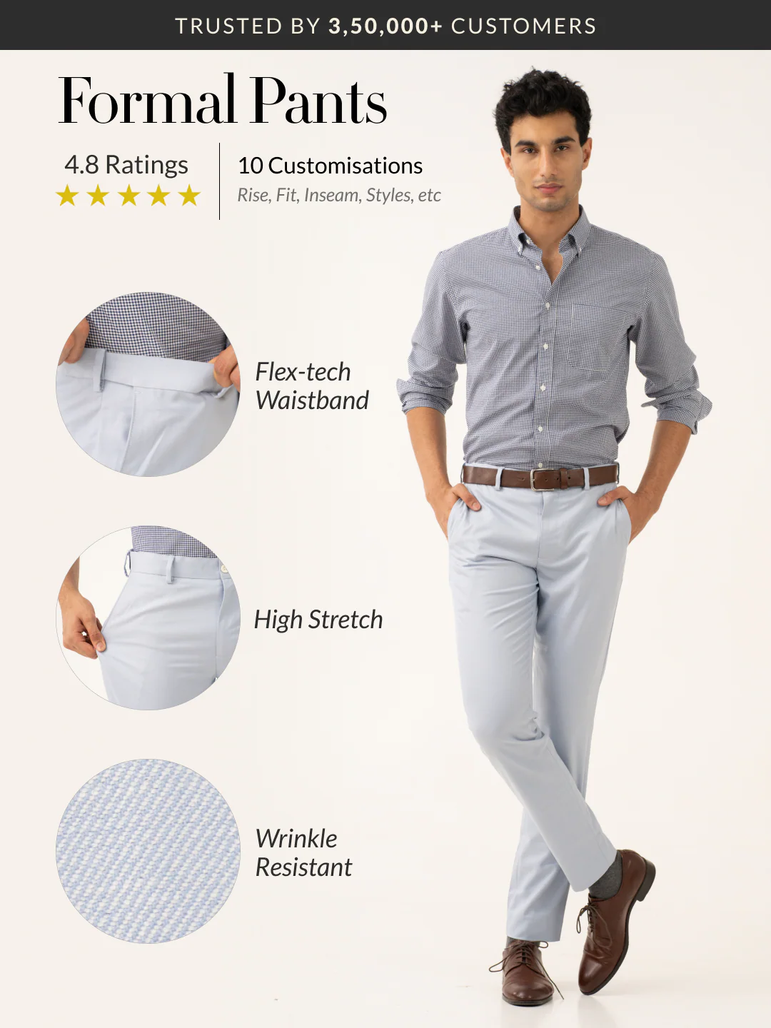 Theo Blue Twill Stretch Formal Pants - Image 2