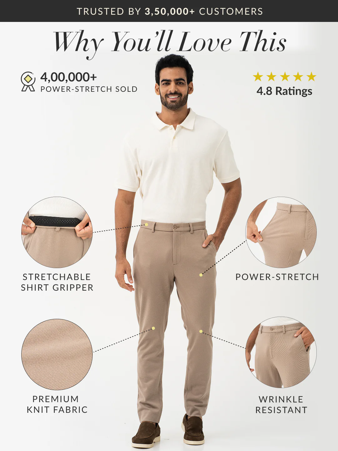 Thistle Beige Twill Slim Fit Power Stretch Pants - Image 3