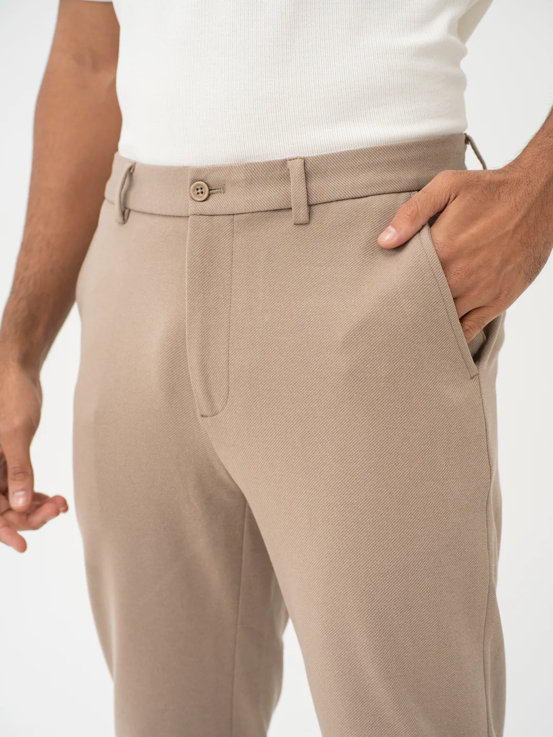 Thistle Beige Twill Slim Fit Power Stretch Pants - Image 9