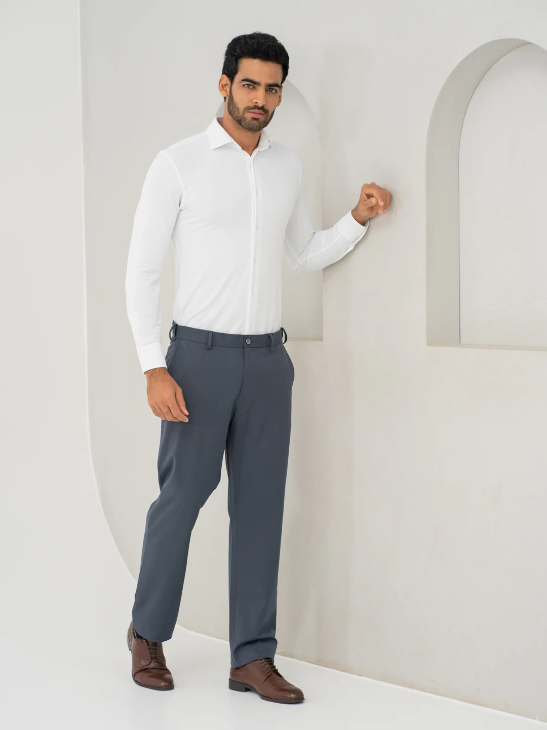 Thunder Grey Water Repellent Relaxed Fit Stretch Formal Pants - Image 9