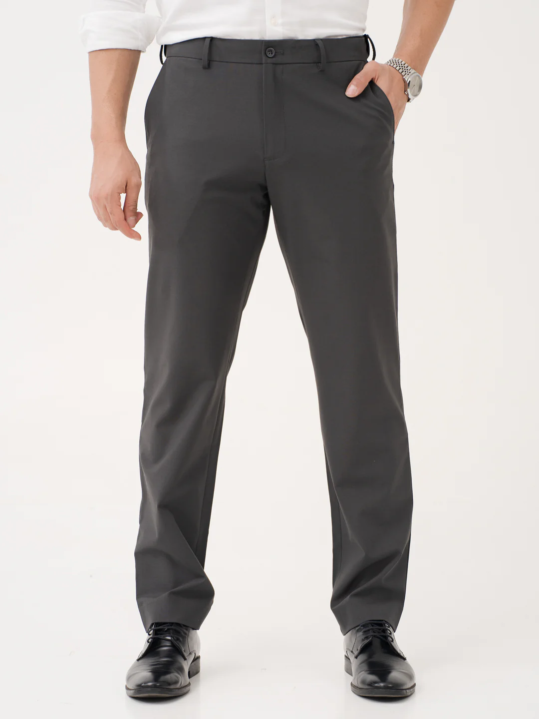 Timeless Grey Relaxed Fit Stretch Formal Pants - Image 2