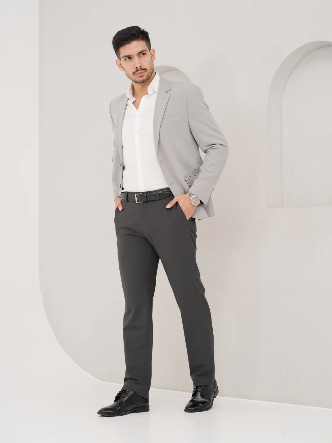 Timeless Grey Relaxed Fit Stretch Formal Pants - Image 8