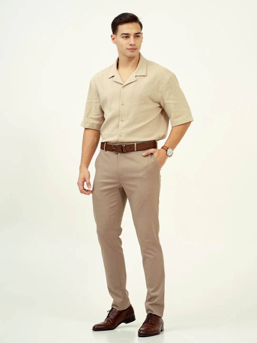 Tiramisu Beige Checks Stretch Formal Pants - Image 2