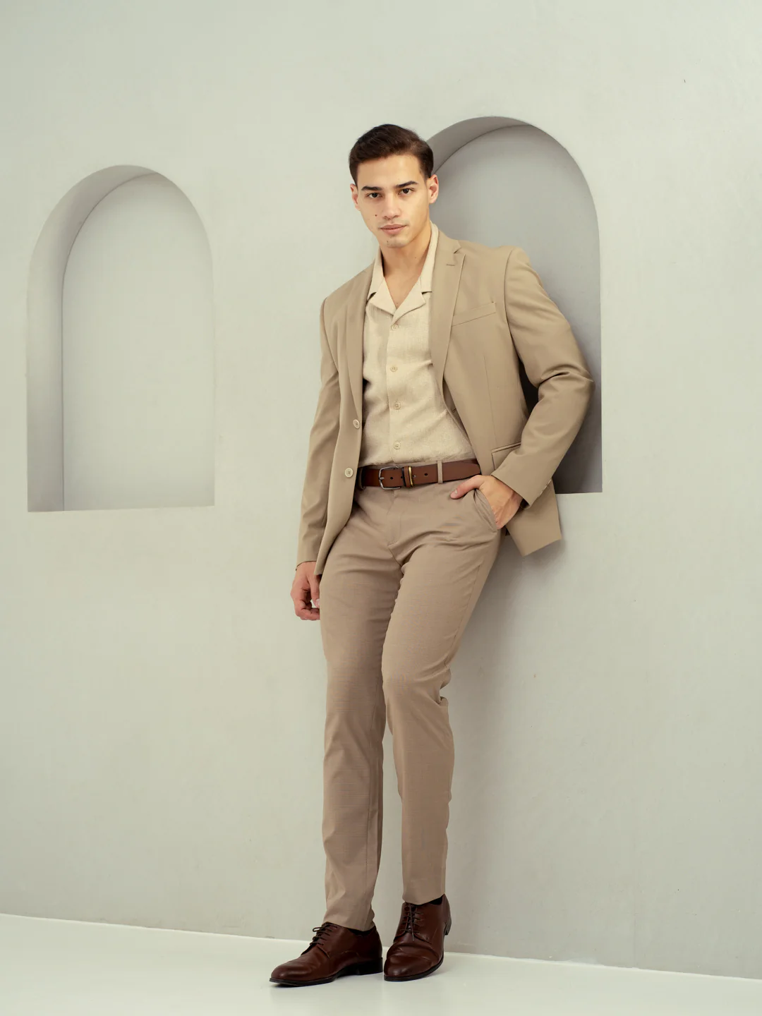 Tiramisu Beige Checks Stretch Formal Pants - Image 6