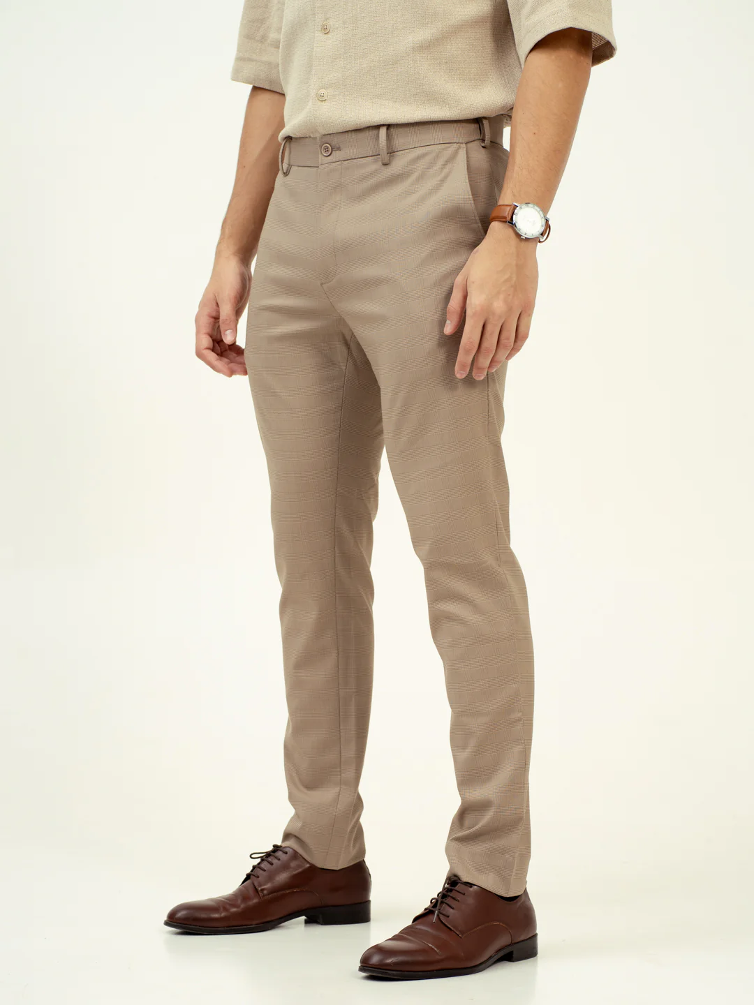 Tiramisu Beige Checks Stretch Formal Pants - Image 9