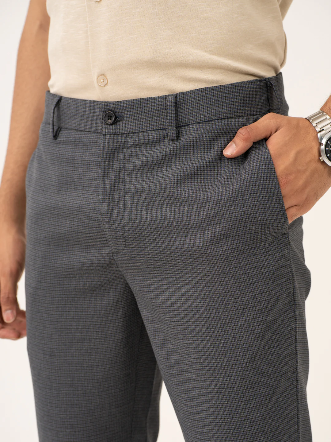 Titan Grey Houndstooth Stretch Formal Pants - Image 7