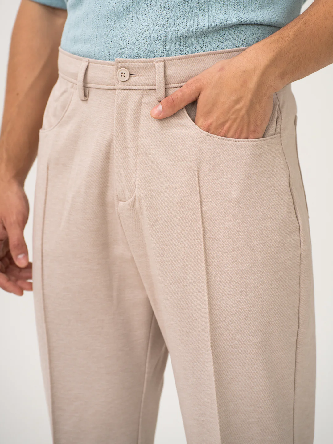 Tofu Beige Relaxed Fit Korean Pintuck Pants - Image 10
