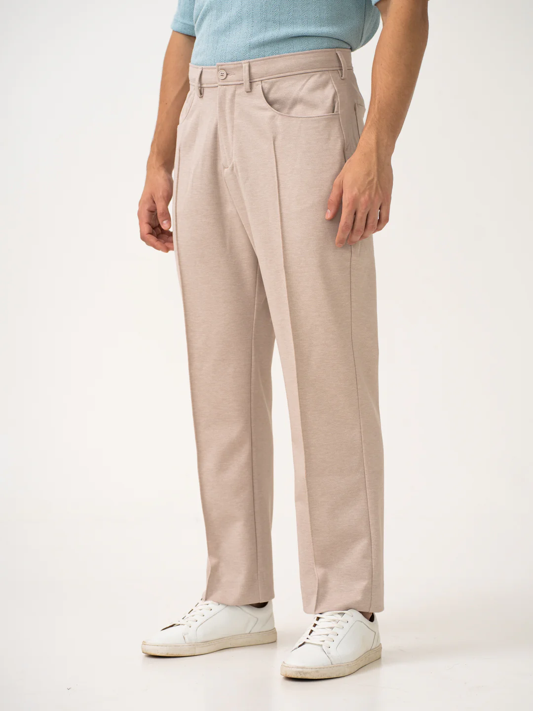 Tofu Beige Relaxed Fit Korean Pintuck Pants - Image 2