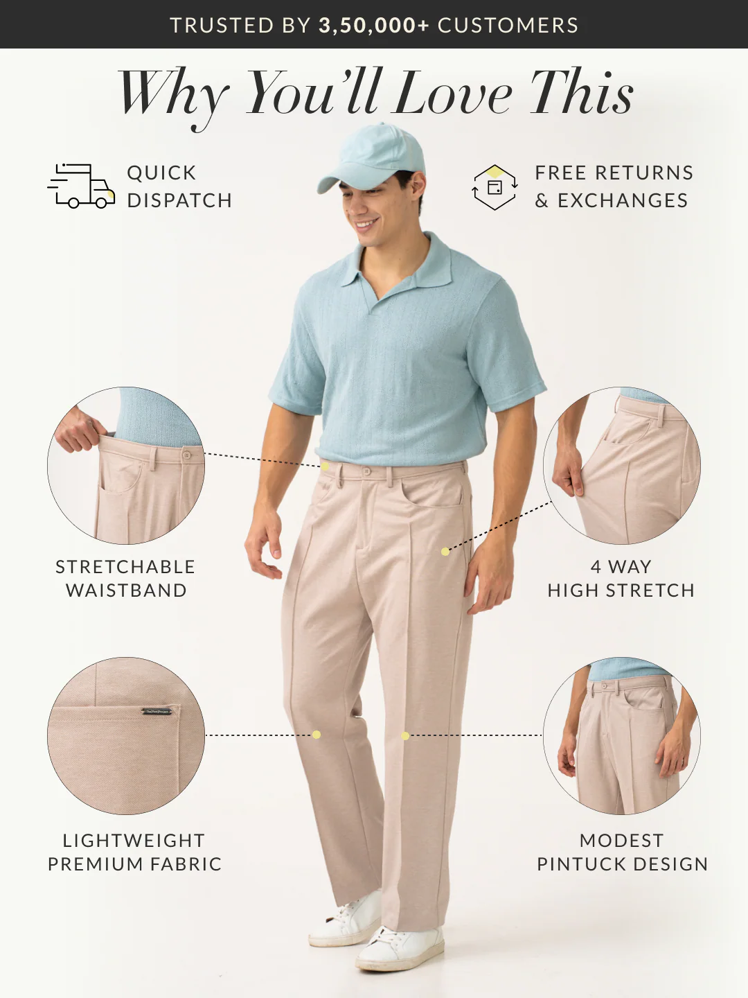 Tofu Beige Relaxed Fit Korean Pintuck Pants - Image 3