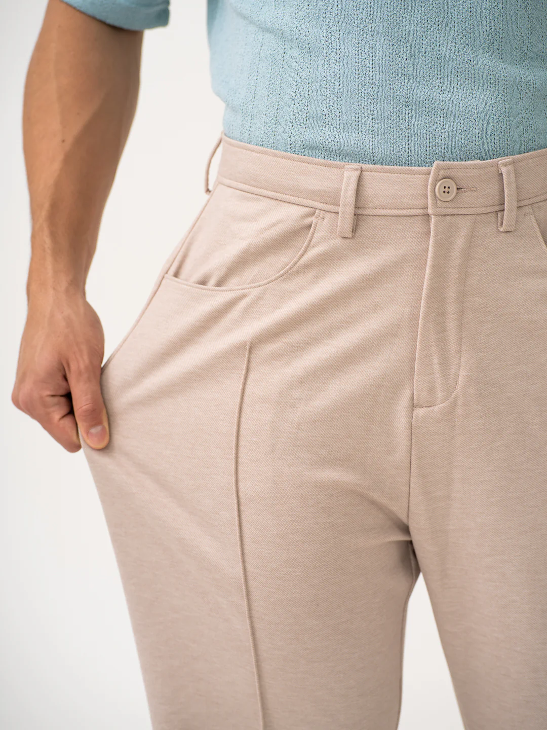 Tofu Beige Relaxed Fit Korean Pintuck Pants - Image 4