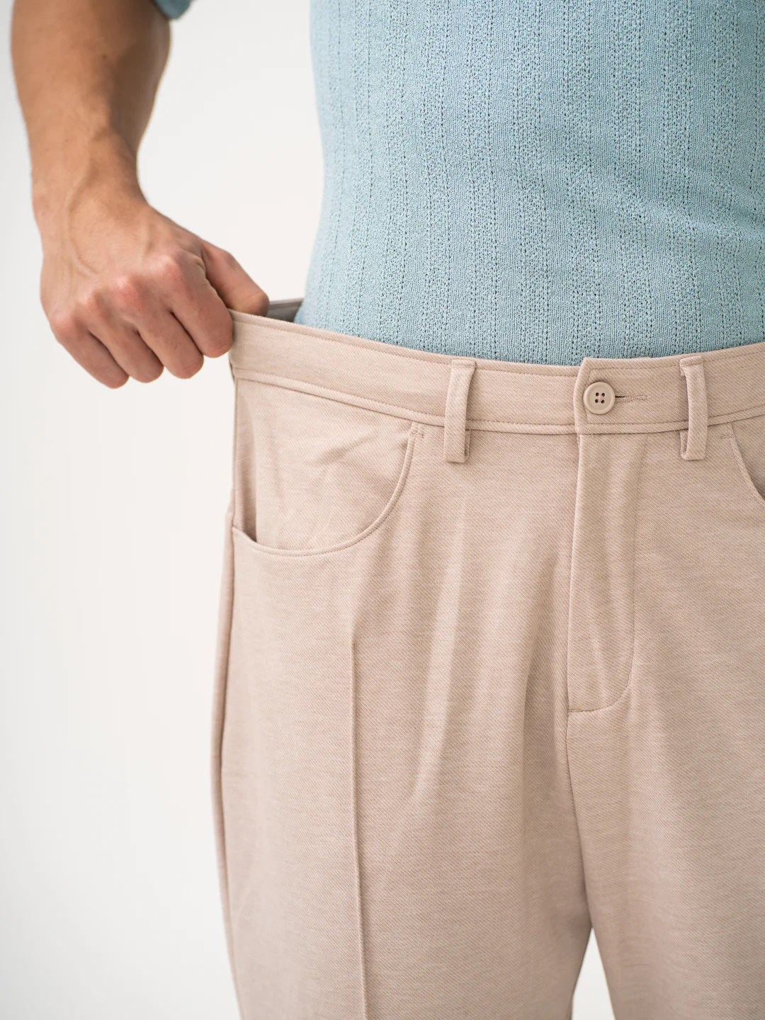 Tofu Beige Relaxed Fit Korean Pintuck Pants - Image 5
